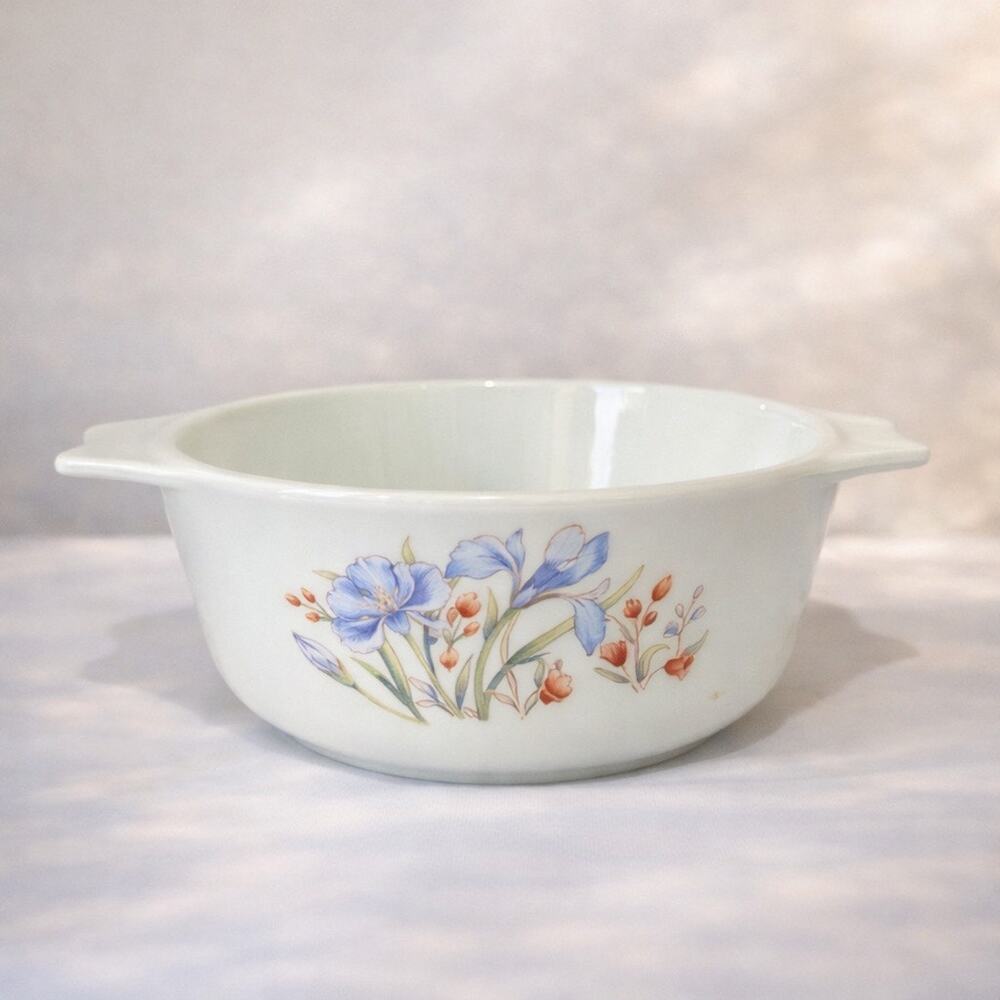 Vintage Pyrex Blue Iris Milk Glass Casserole Dish 1 Qt England